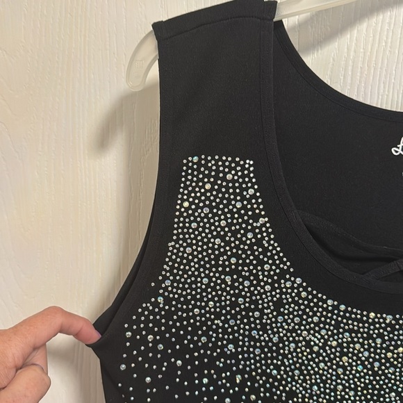 LC Couture SPARKLING Black Rhinestone Beaded Tank Top 2X Stretchy Comfortable - Picture 7 of 8